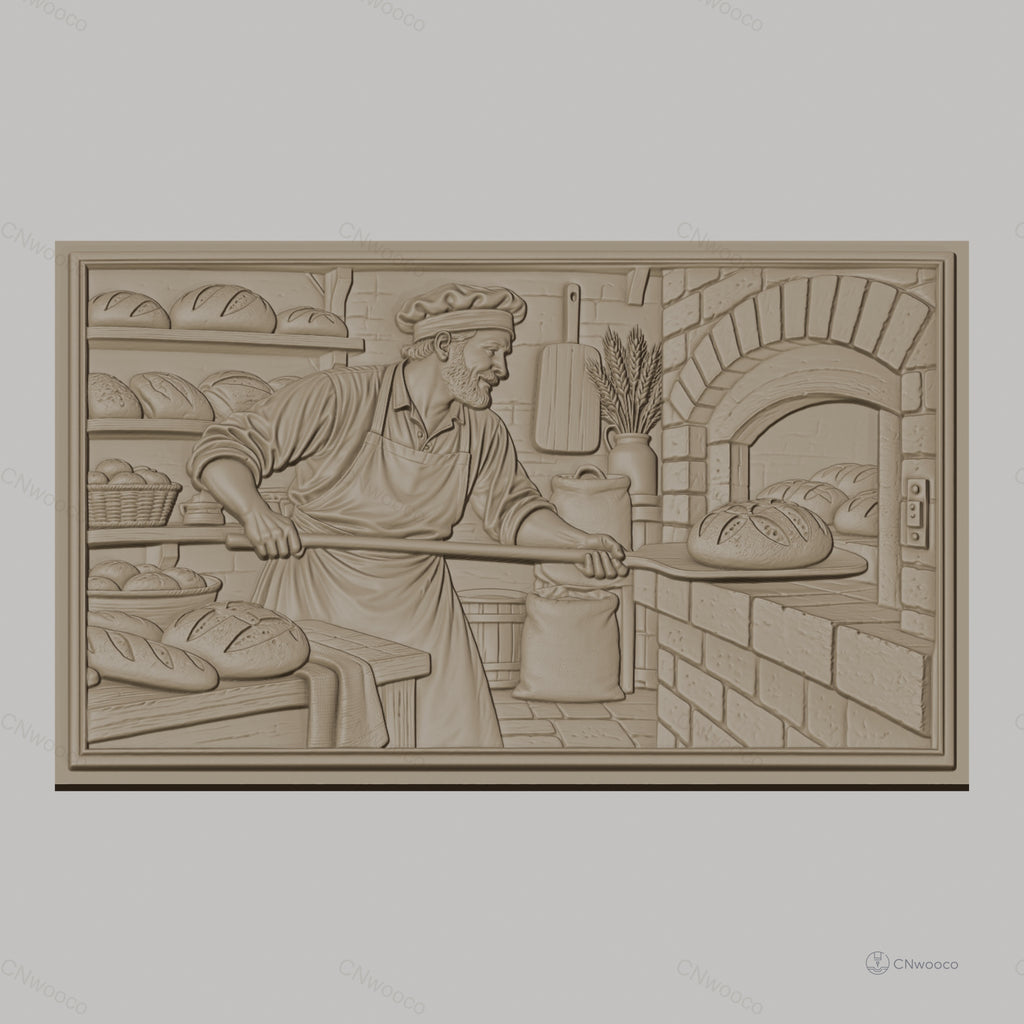 Fichier CNC & impression 3D boulanger, four à pain, pains, levure et farine, haute qualité relief STL
