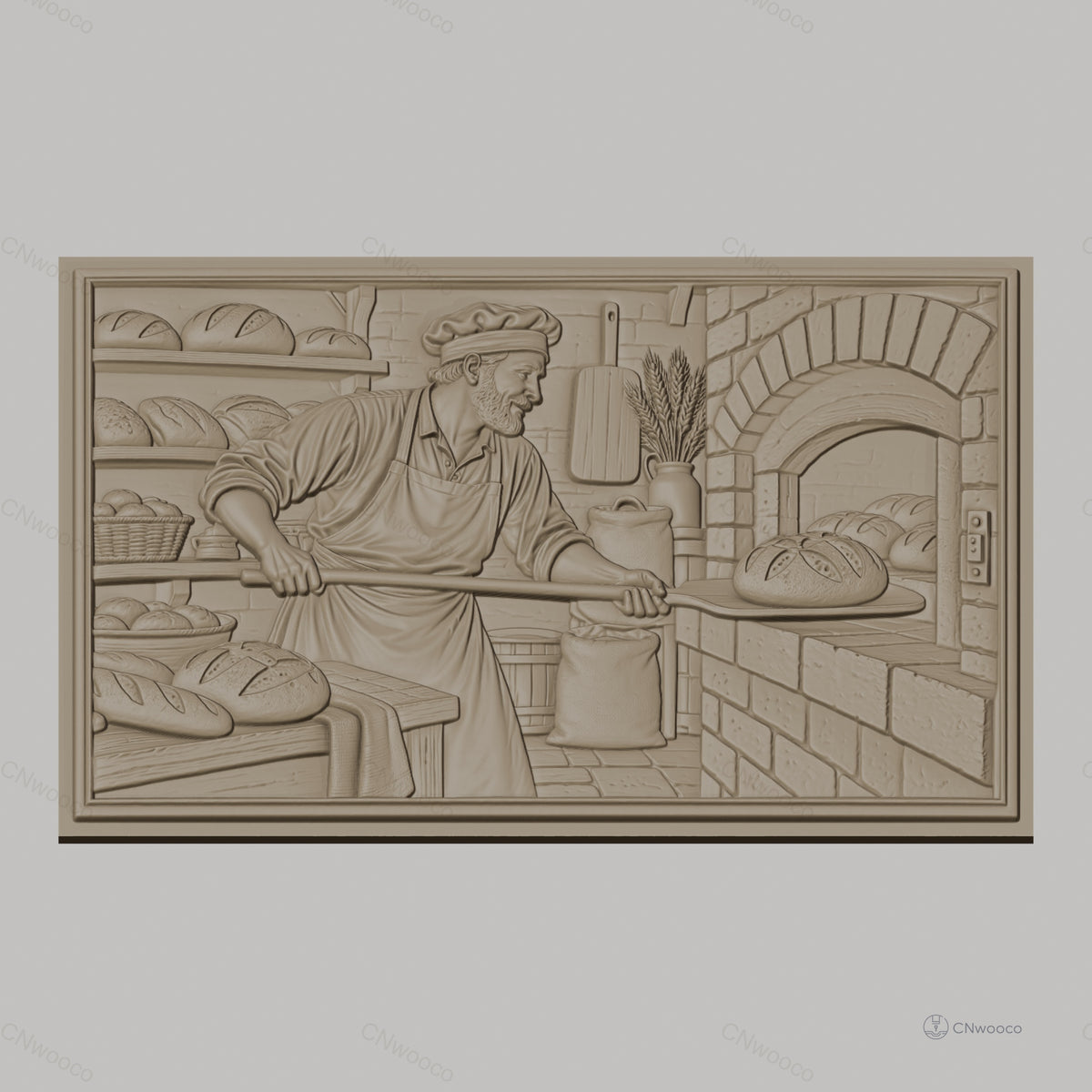Fichier CNC & impression 3D boulanger, four à pain, pains, levure et farine, haute qualité relief STL
