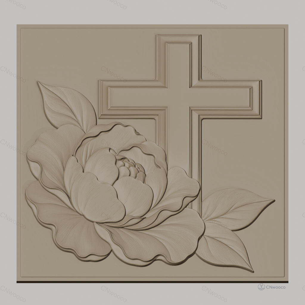 Fichier CNC & impression 3D fleur et croix chrétienne, relief délicat haute qualité relief STL