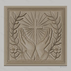 Fichier CNC & impression 3D chrétien, mains en prière, croix et feuillage floral, haute qualité relief STL