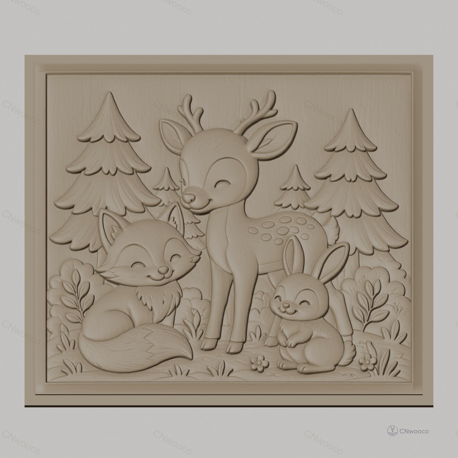 Fichier CNC & impression 3D animaux de la forêt, renard, cerf, lapin, arbres, haute qualité relief STL