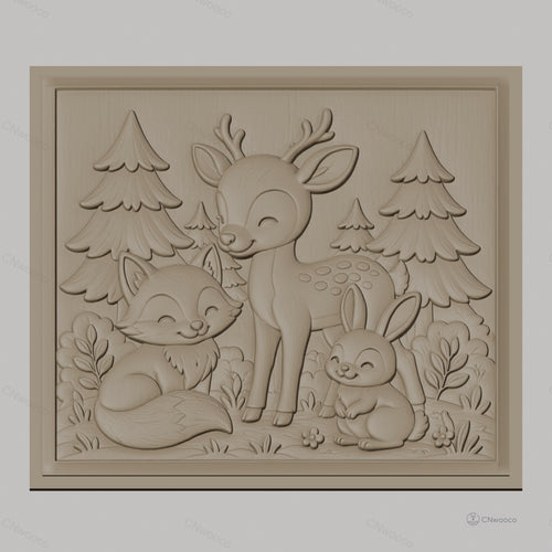 Fichier CNC & impression 3D animaux de la forêt, renard, cerf, lapin, arbres, haute qualité relief STL