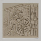 Fichier CNC & impression 3D artisan charpentier, roue de chariot et outils bois, haute qualité relief STL