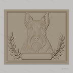 Fichier CNC & impression 3D chien Scottish Terrier portrait avec branches décoratives, haute qualité relief STL