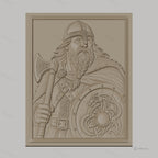 Fichier CNC & impression 3D guerrier viking, hache et bouclier avec motif dragon, haute qualité relief STL