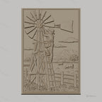 Fichier CNC & impression 3D ferme américaine, homme réparant une éolienne, paysage avec vaches, haute qualité relief STL