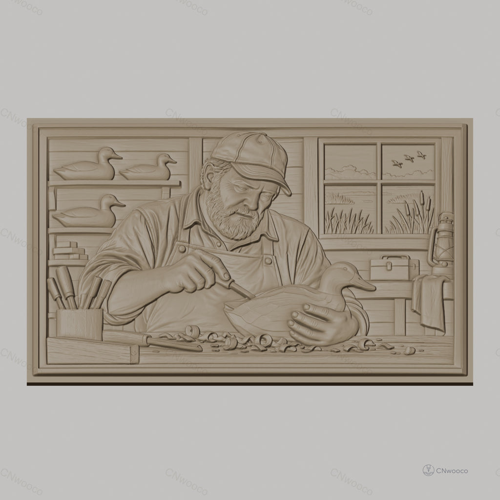 Fichier CNC & impression 3D artisan sculpteur de canards, atelier, outils, haut relief, haute qualité relief STL