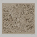 Fichier CNC & impression 3D samouraï à cheval et esprit de la nature, montagnes et cascades relief, haute qualité relief STL