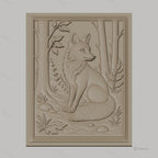 Fichier CNC & impression 3D renard assis, forêt, arbres et feuilles, haute qualité relief STL