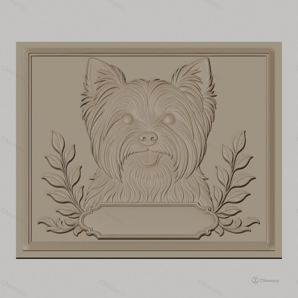 Fichier CNC & impression 3D chien Yorkshire terrier, branches décoratives, haute qualité relief STL