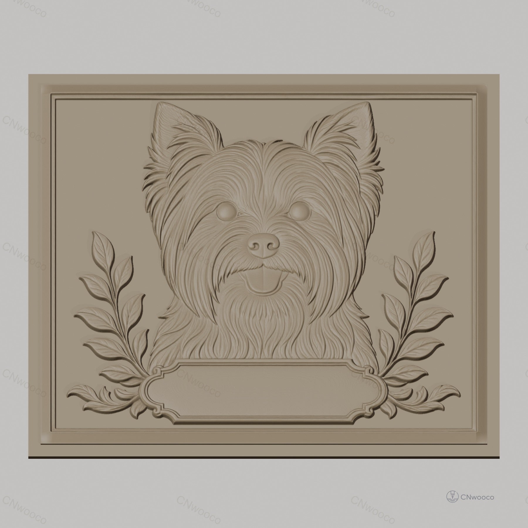 Fichier CNC & impression 3D chien Yorkshire terrier, branches décoratives, haute qualité relief STL