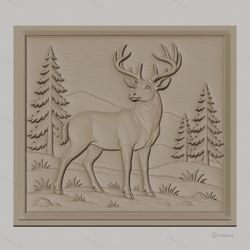 Fichier CNC & impression 3D cerf majestueux forêt montagne haute qualité relief STL
