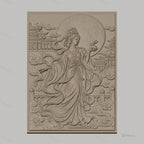 Fichier CNC & impression 3D déesse chinoise, lune et lapin, temples et nuages, haute qualité relief STL
