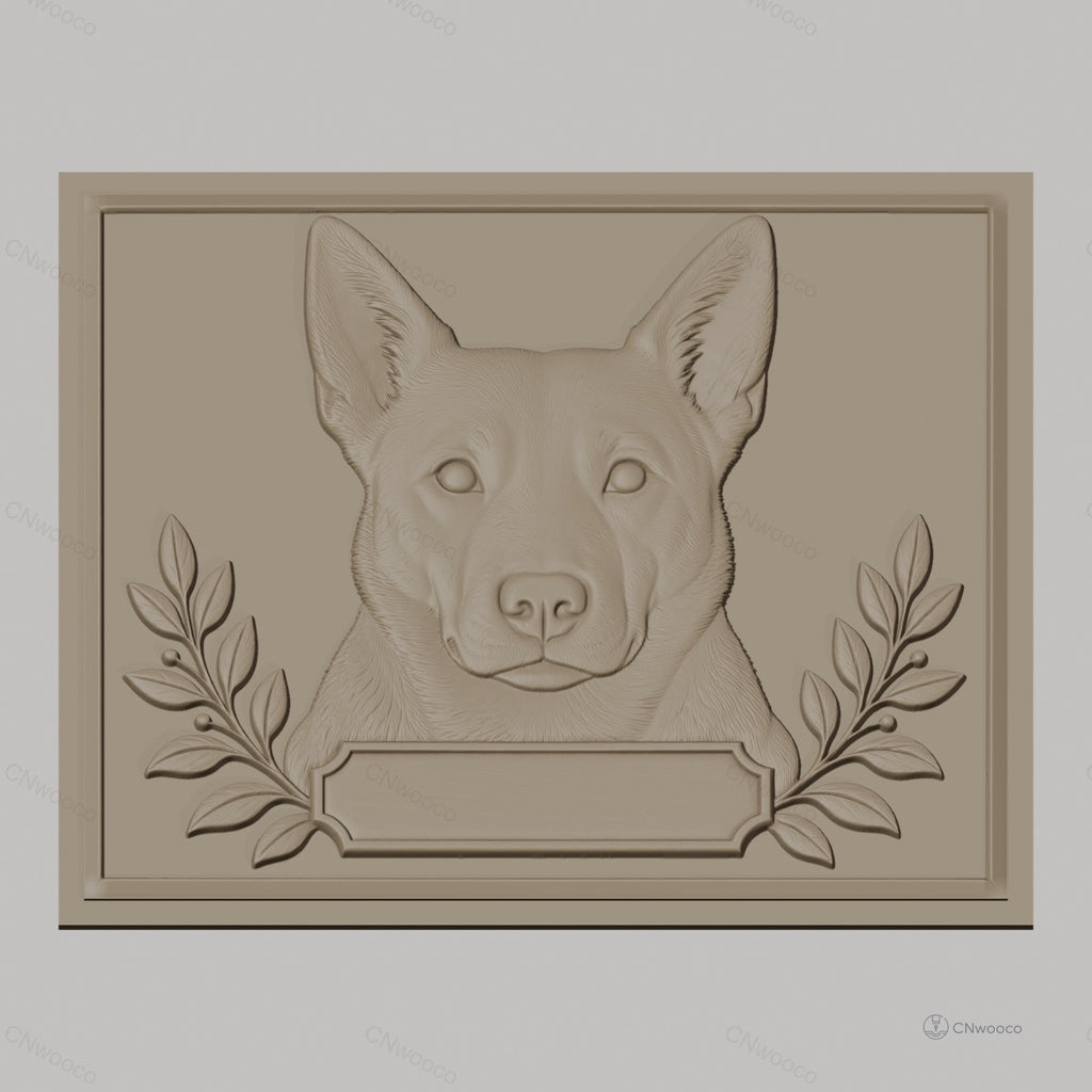 Fichier CNC & impression 3D chien avec feuilles et cadre décoratif, haute qualité relief STL