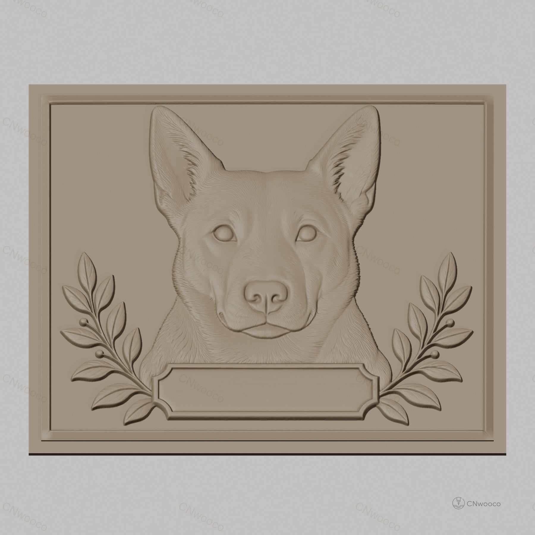 Fichier CNC & impression 3D chien avec feuilles et cadre décoratif, haute qualité relief STL