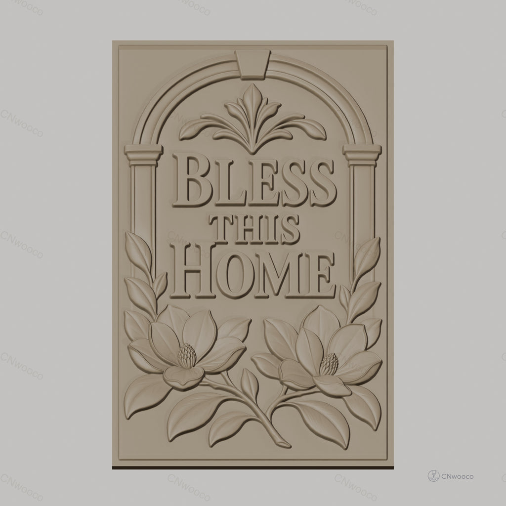 Fichier CNC & impression 3D décoration murale bénédiction maison, fleurs et feuilles, haute qualité relief STL