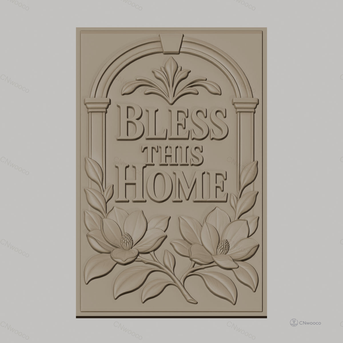 Fichier CNC & impression 3D décoration murale bénédiction maison, fleurs et feuilles, haute qualité relief STL