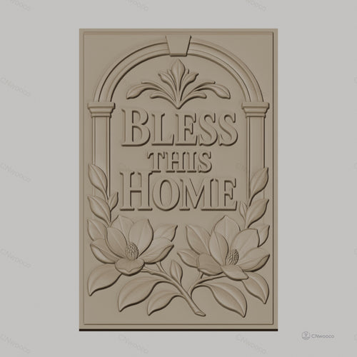 Fichier CNC & impression 3D décoration murale bénédiction maison, fleurs et feuilles, haute qualité relief STL