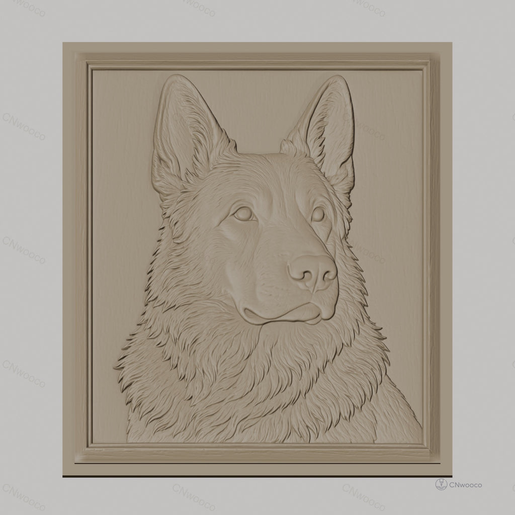 Fichier CNC & impression 3D chien berger allemand relief cadre bois, haute qualité relief STL
