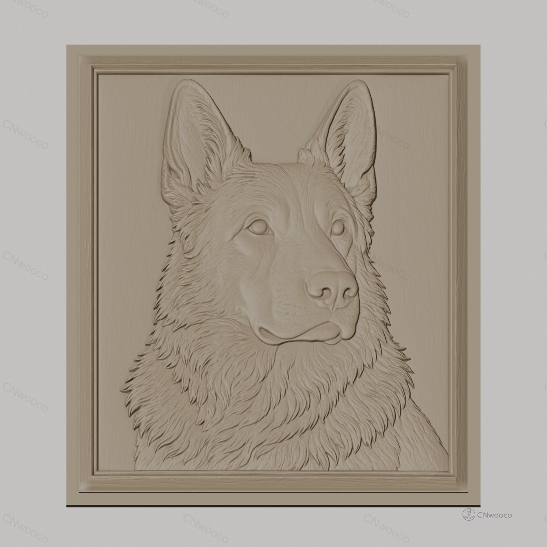Fichier CNC & impression 3D chien berger allemand relief cadre bois, haute qualité relief STL