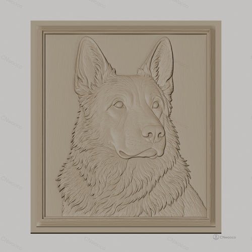 Fichier CNC & impression 3D chien berger allemand relief cadre bois, haute qualité relief STL