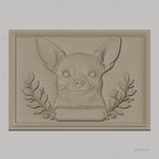 Fichier CNC & impression 3D chihuahua, relief portrait chien et décor feuillage, haute qualité relief STL