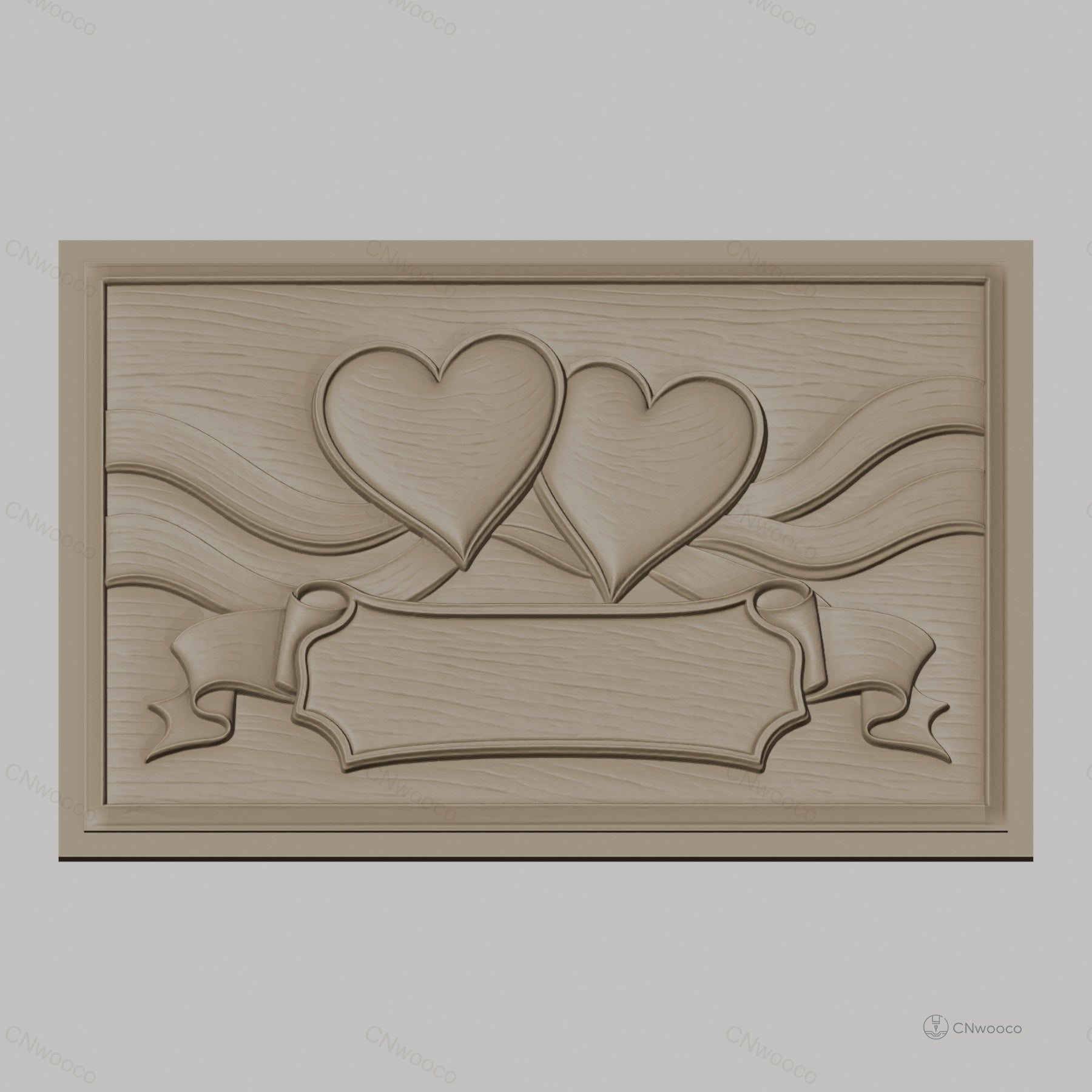 Fichier CNC & impression 3D décor romantique, deux cœurs et bannière, haute qualité relief STL