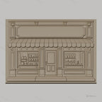 Fichier CNC & impression 3D facade boutique vintage, vitrine étagères pots, haute qualité relief STL