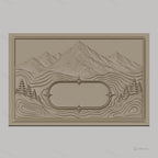 Fichier CNC & impression 3D paysage montagneux avec pins et espace texte, haute qualité relief STL