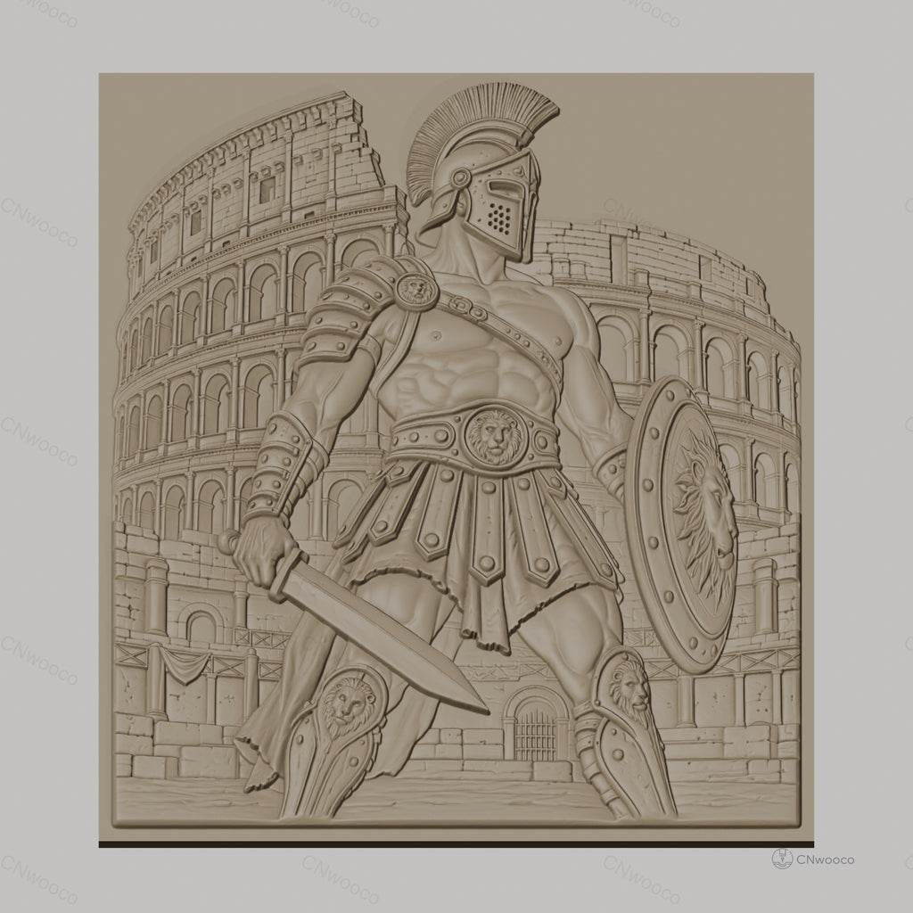 Fichier CNC & impression 3D Gladiateur romain, Colisée antique, épée, bouclier, haute qualité relief STL