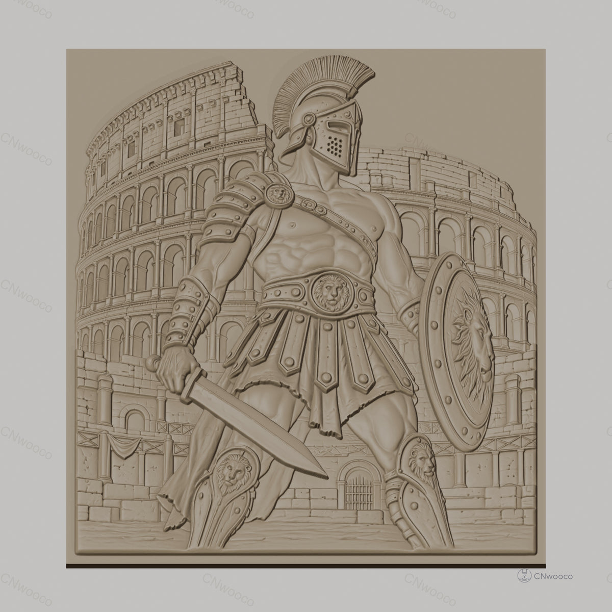 Fichier CNC & impression 3D Gladiateur romain, Colisée antique, épée, bouclier, haute qualité relief STL
