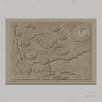 Fichier CNC & impression 3D La Nuit étoilée, village, ciel tourbillonnant haute qualité relief STL