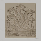 Fichier CNC & impression 3D hydre à six têtes, ruines antiques et étang, haute qualité relief STL