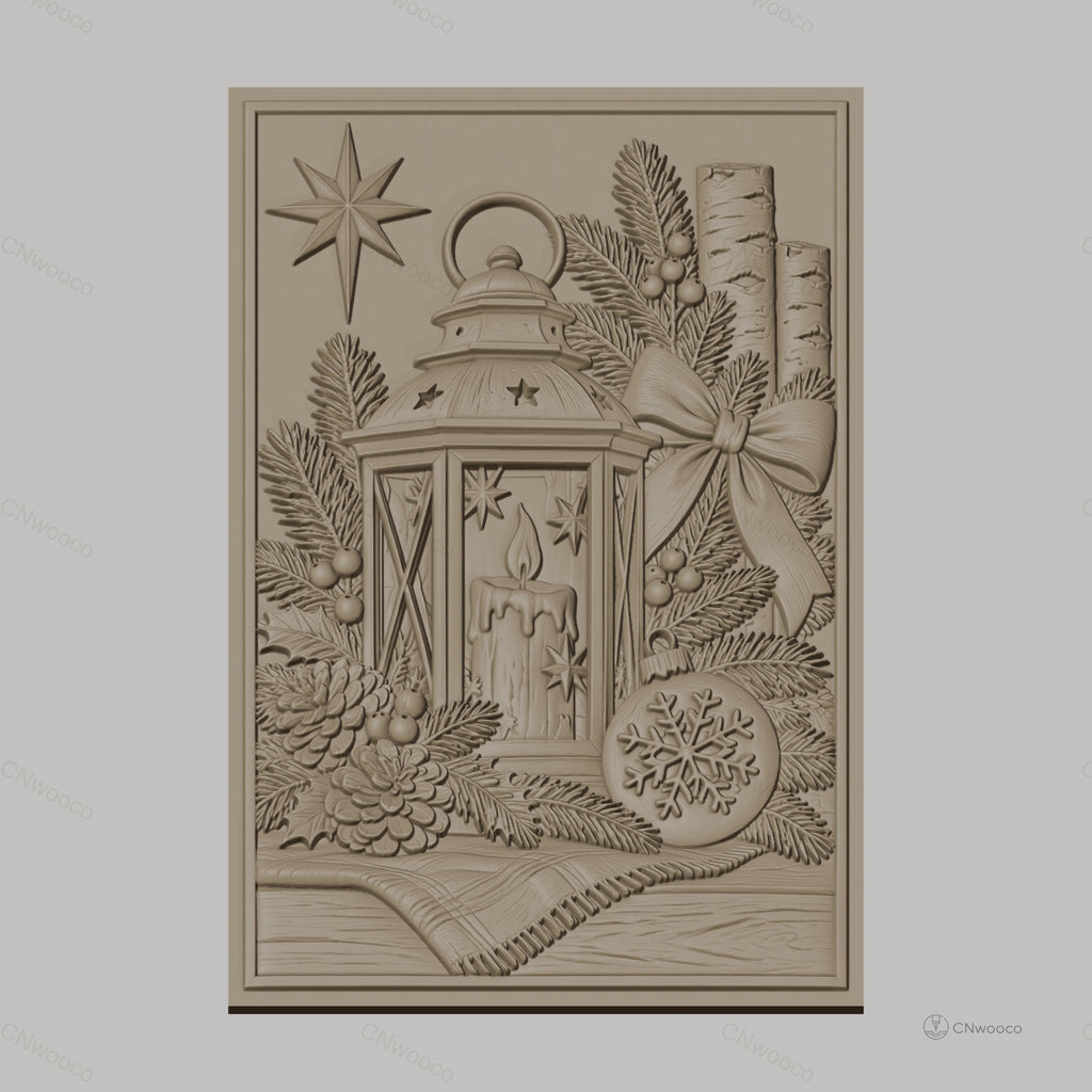 Fichier CNC & impression 3D décorations de Noël, lanterne, bougie, pommes de pin, haute qualité relief STL