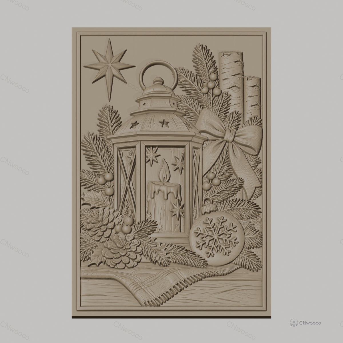 Fichier CNC & impression 3D décorations de Noël, lanterne, bougie, pommes de pin, haute qualité relief STL