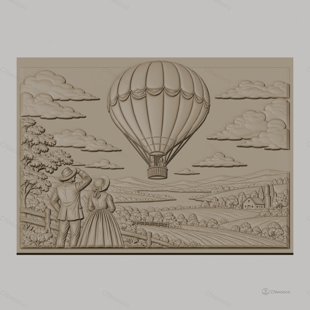 Fichier CNC & impression 3D montgolfière, couple vintage champêtre, haute qualité relief STL