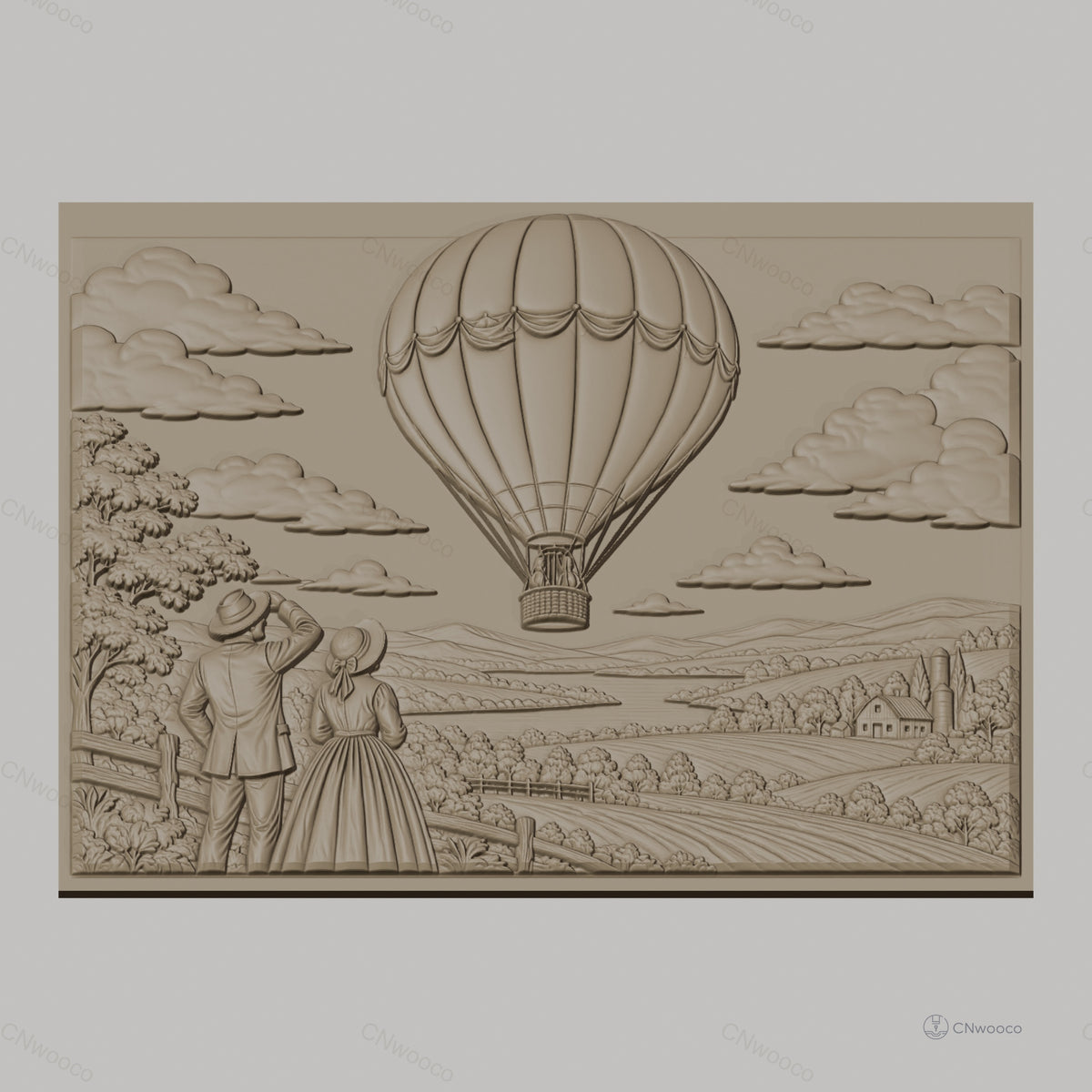 Fichier CNC & impression 3D montgolfière, couple vintage champêtre, haute qualité relief STL