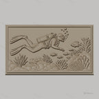 Fichier CNC & impression 3D plongeur sous-marin, poissons et coraux, haute qualité relief STL