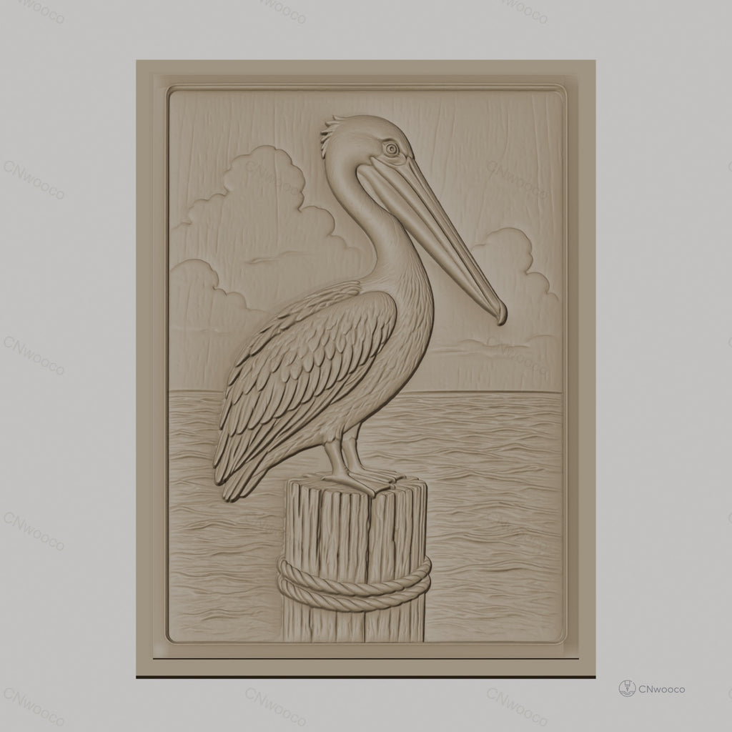 Fichier CNC & impression 3D pelican sur pieu en bois, relief marin haute qualité relief STL