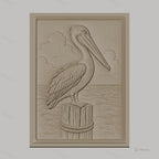 Fichier CNC & impression 3D pelican sur pieu en bois, relief marin haute qualité relief STL