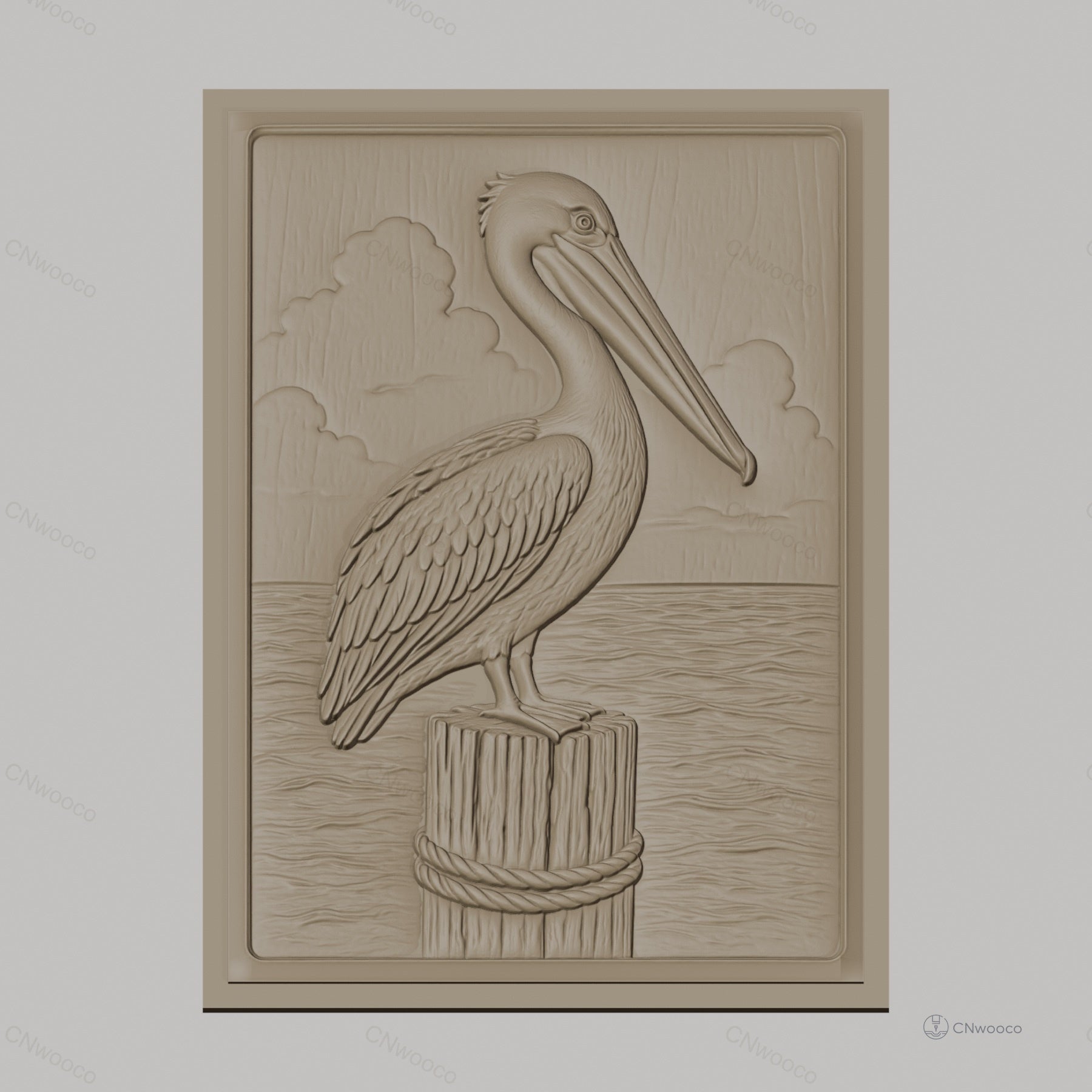 Fichier CNC & impression 3D pelican sur pieu en bois, relief marin haute qualité relief STL