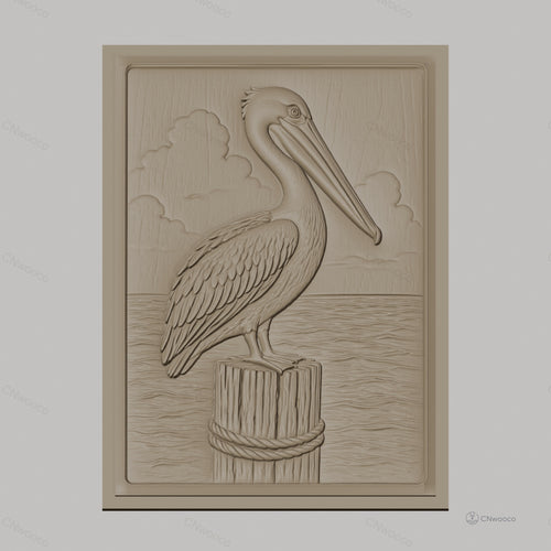 Fichier CNC & impression 3D pelican sur pieu en bois, relief marin haute qualité relief STL