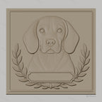 Fichier CNC & impression 3D chien Labrador avec cadre floral et plaque personnalisable, haute qualité relief STL