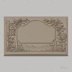 Fichier CNC & impression 3D cadre campagnard avec fleurs, lanterne et paysage, haute qualité relief STL