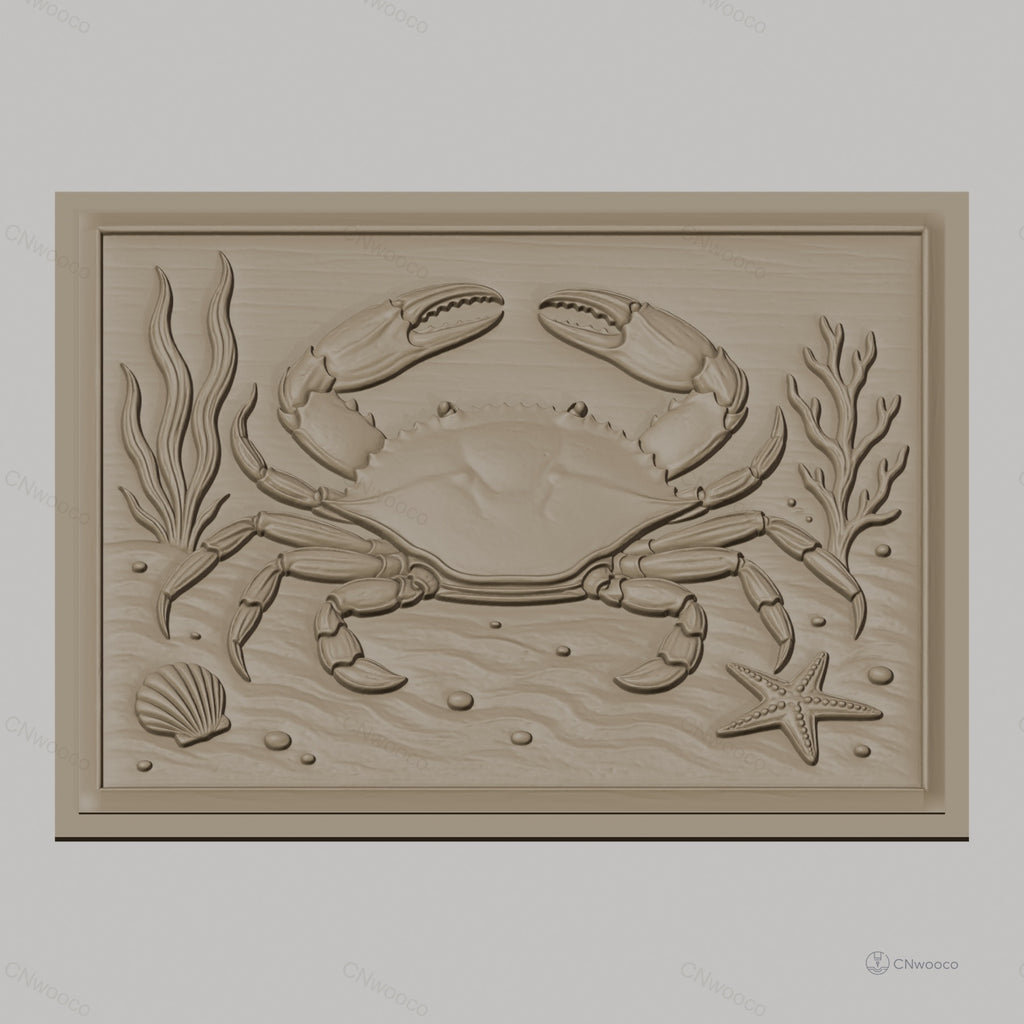Fichier CNC & impression 3D crabe marin, étoile de mer, coquillage et algues, haute qualité relief STL