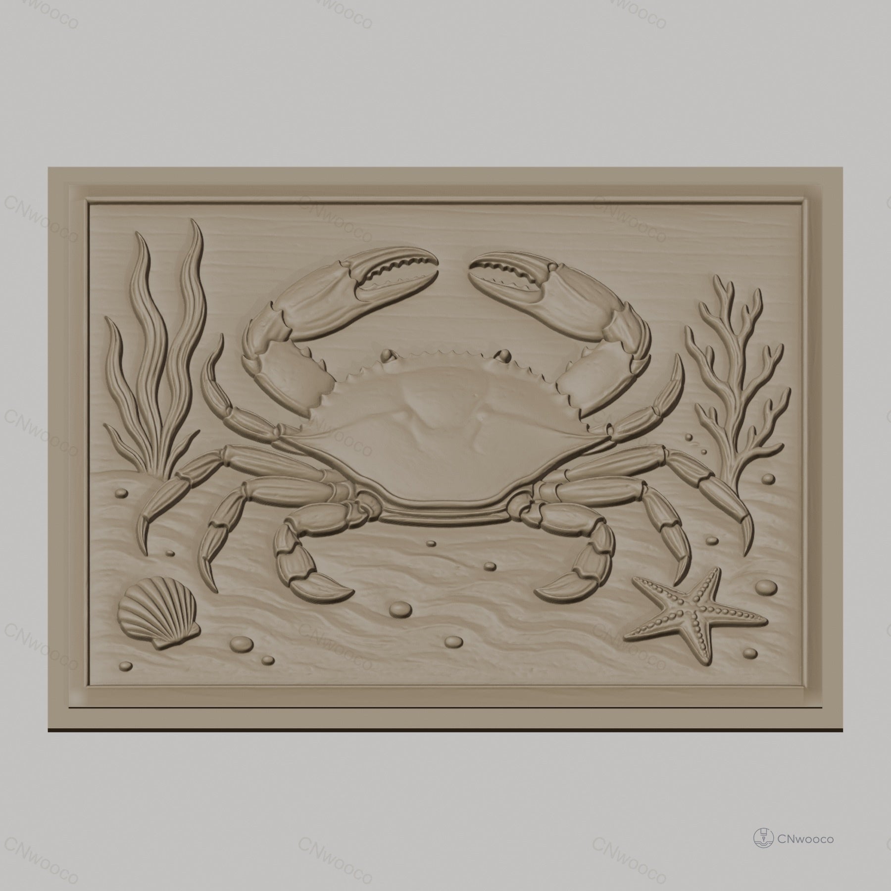 Fichier CNC & impression 3D crabe marin, étoile de mer, coquillage et algues, haute qualité relief STL