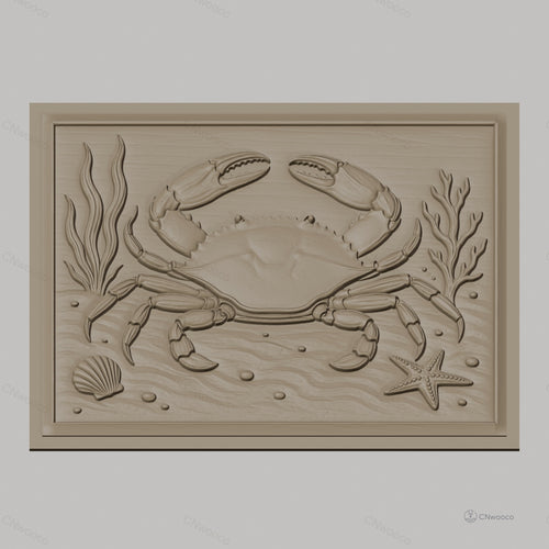 Fichier CNC & impression 3D crabe marin, étoile de mer, coquillage et algues, haute qualité relief STL
