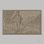 Fichier CNC & impression 3D fermier avec caisse de pommes et chien, paysage rural, haute qualité relief STL
