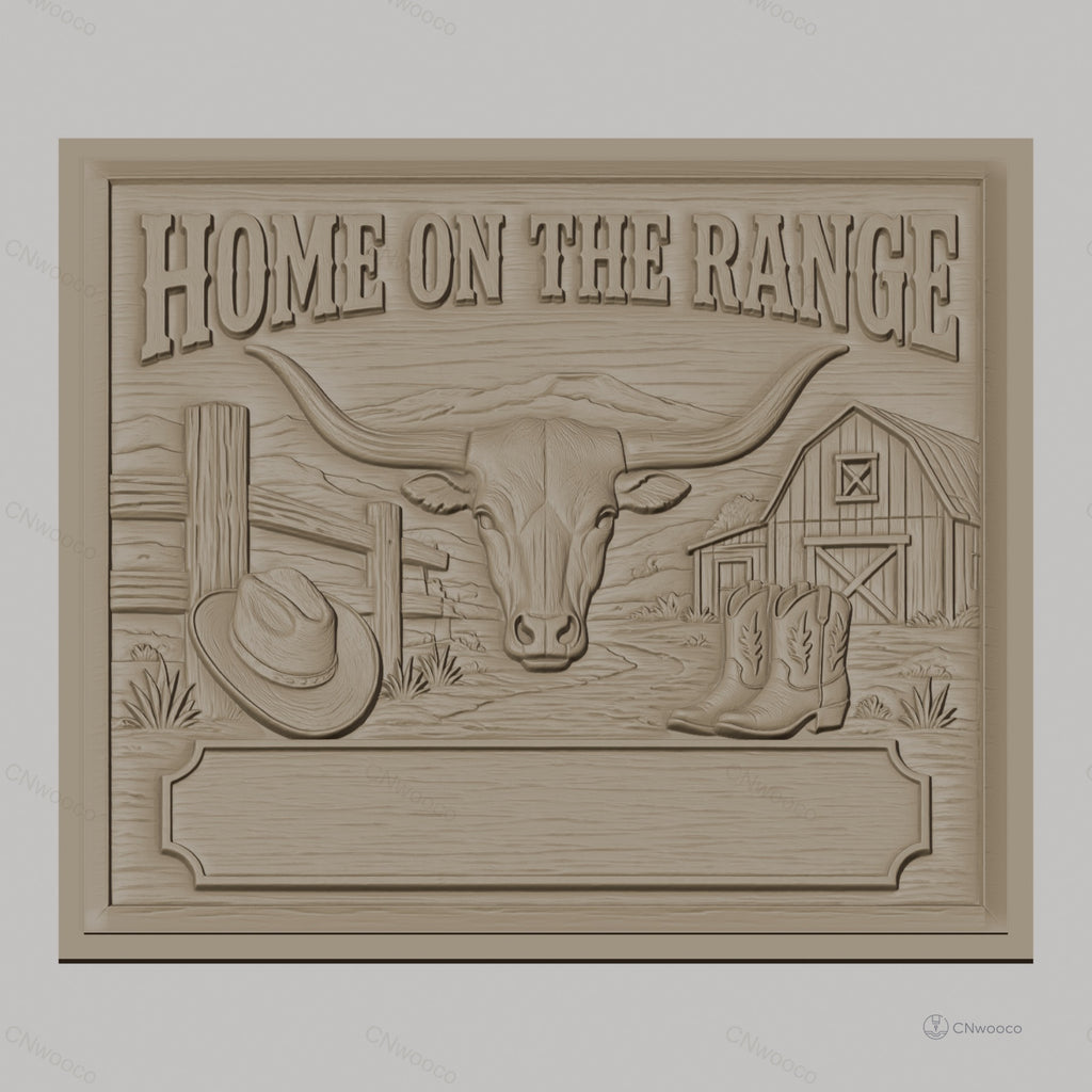 Fichier CNC & impression 3D thème western, tête de taureau, chapeau cowboy, bottes, grange, haute qualité relief STL
