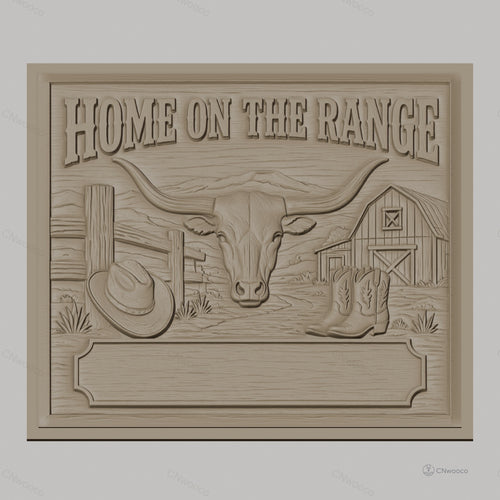 Fichier CNC & impression 3D thème western, tête de taureau, chapeau cowboy, bottes, grange, haute qualité relief STL